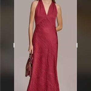 NWOT Donna Karan Red V neck Gown sz 4